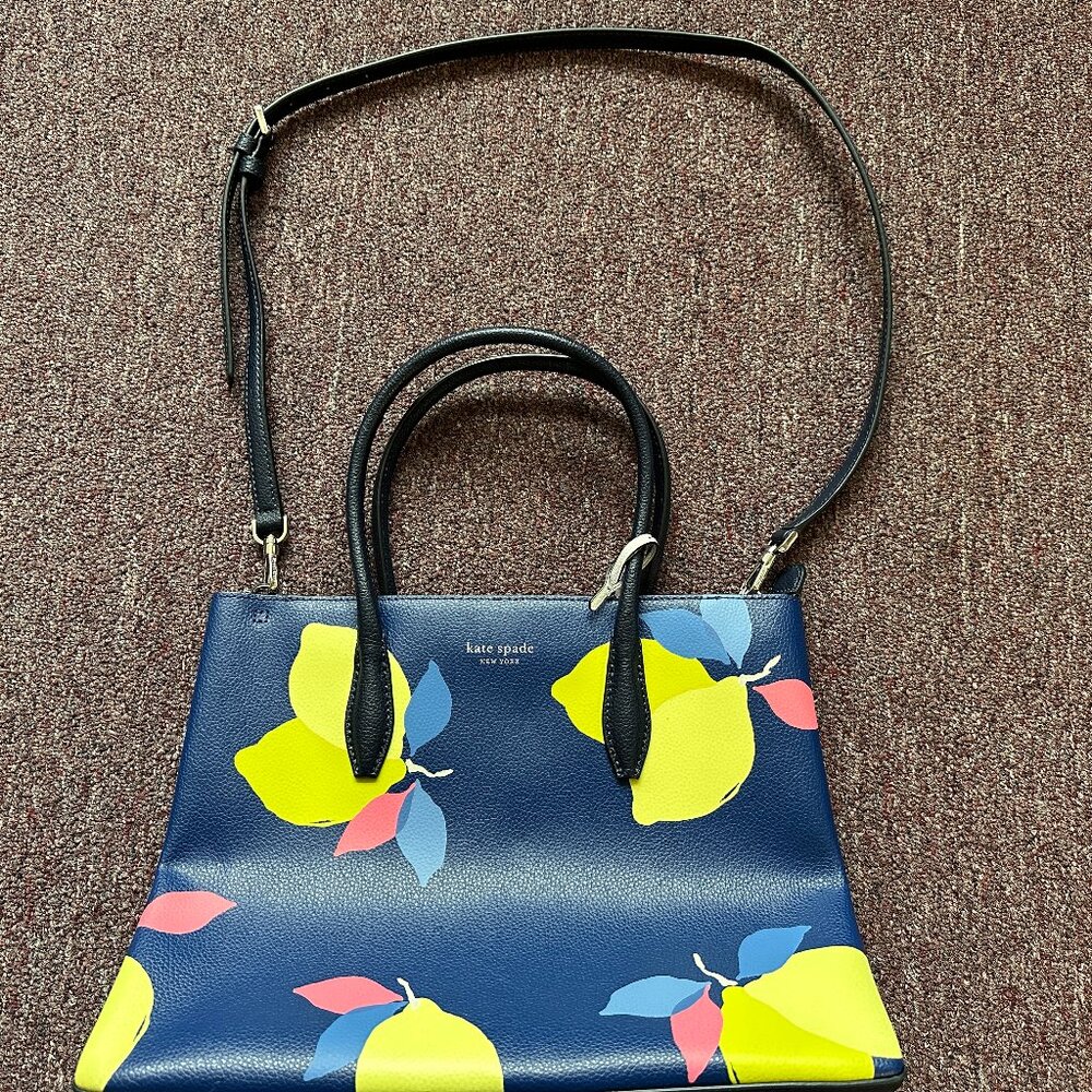 Kate Spade Eva Lemon Zest Medium Top Zip Satchel -  Blue Multi Print  Pre Owned
